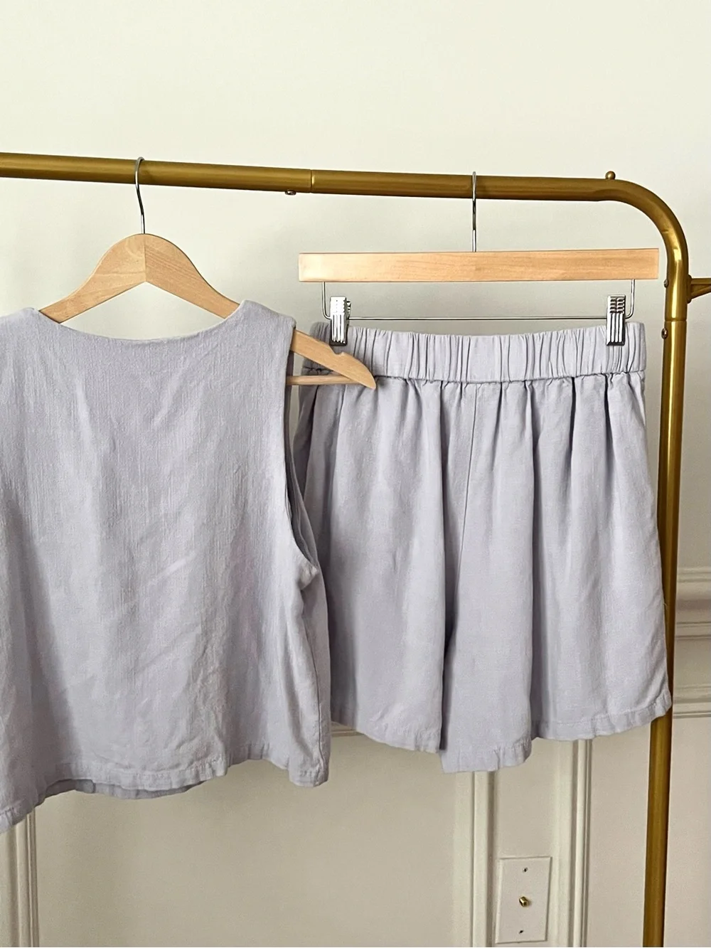 Lavender Linen Blend 2 Piece Matching Set Crop Tank Shorts S
